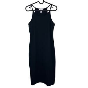 Leith Black Stretch Bodycon High Neck Strappy Midi Dress Size Medium